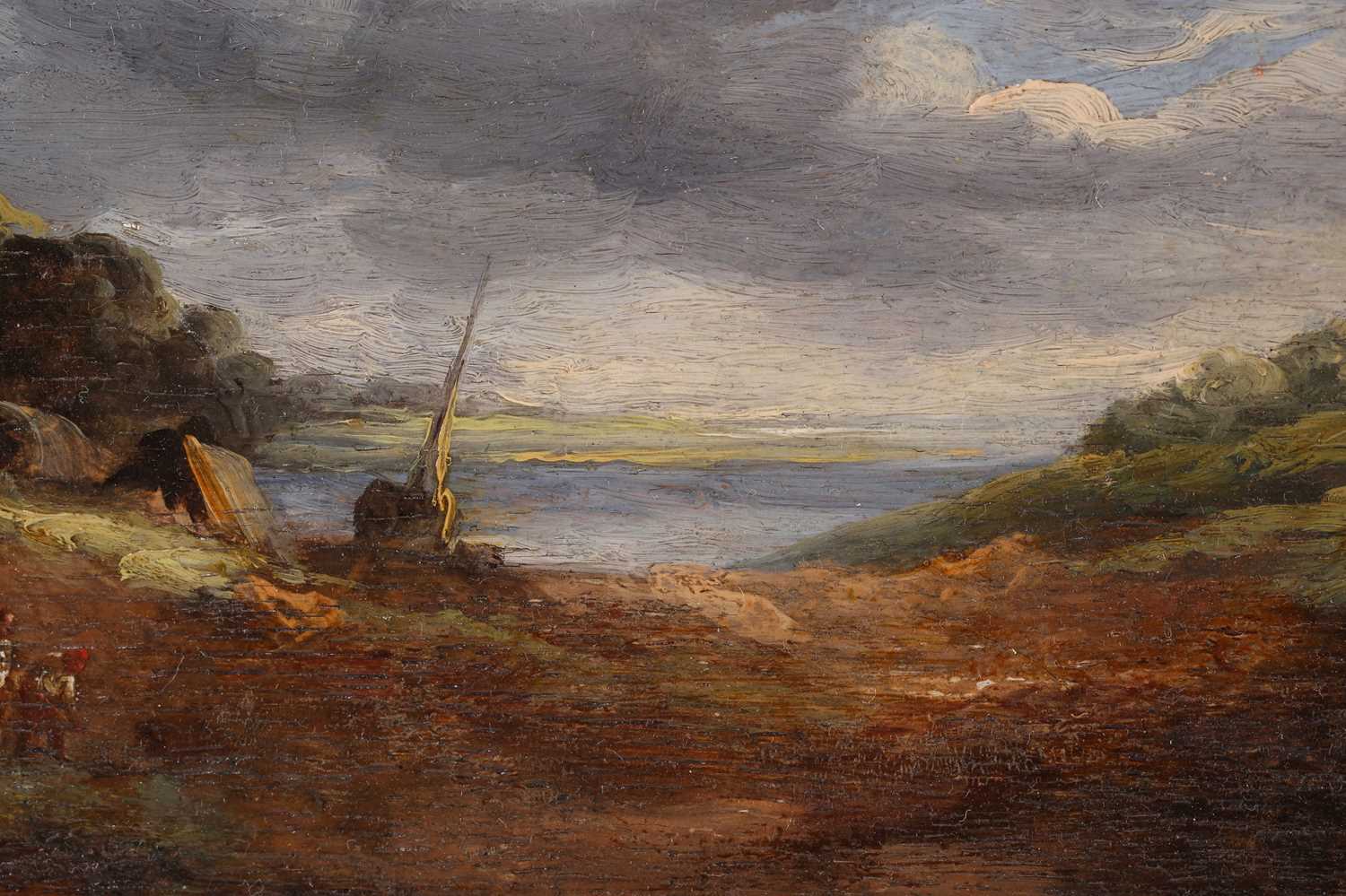 Follower of John Constable, landscape, 19th century oil on panel, 11.5 cm x 22 cm in a walnut - Bild 4 aus 5