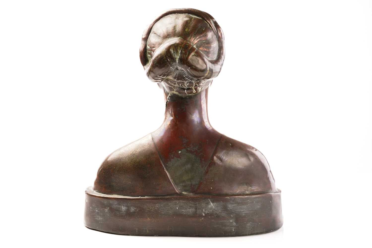 Early 20th century copper covered bust of a lady, with reclining figures to the base, unsigned, 46 - Image 3 of 6