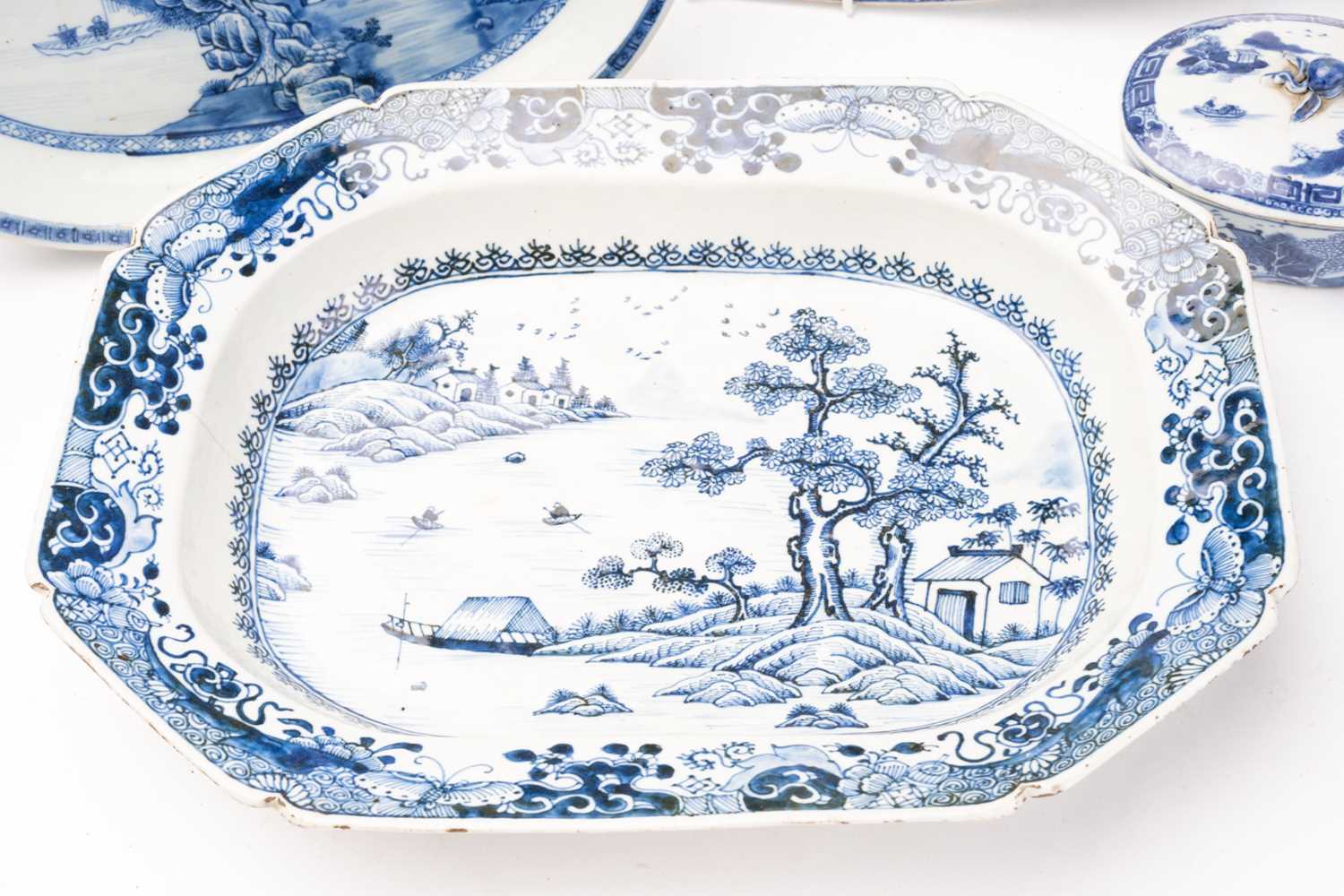 A group of Chinese blue & white export porcelain, all with landscape decoration, comprising two oval - Image 3 of 20