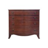 An early 19th century mahogany and boxwood lined bowfront chest of drawers, the four long