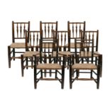 A matched set of eight early 19th-century North West Dales type ash spindle back farmhouse chairs