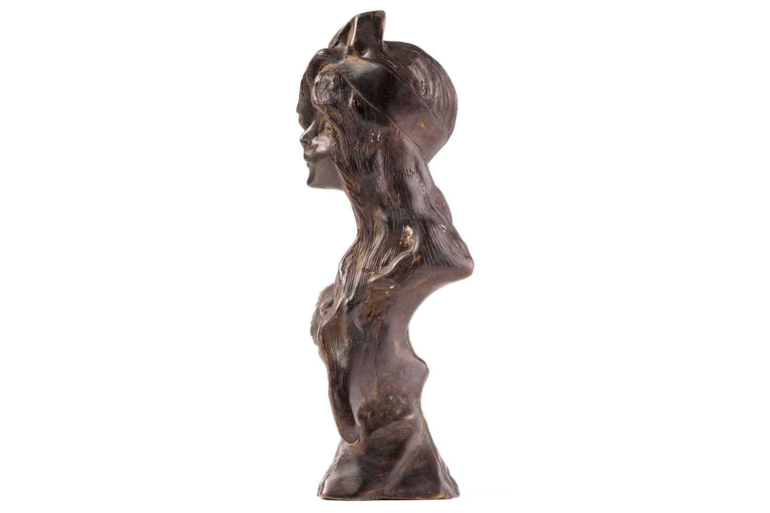 A French Art Nouvueau bronze bust, inscribed 'Bohemienne', unsigned, 26 cm high - Image 3 of 7