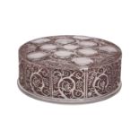 A Lalique 'Roger' dressing table box, the cover with moulded roundels, stylised birds and