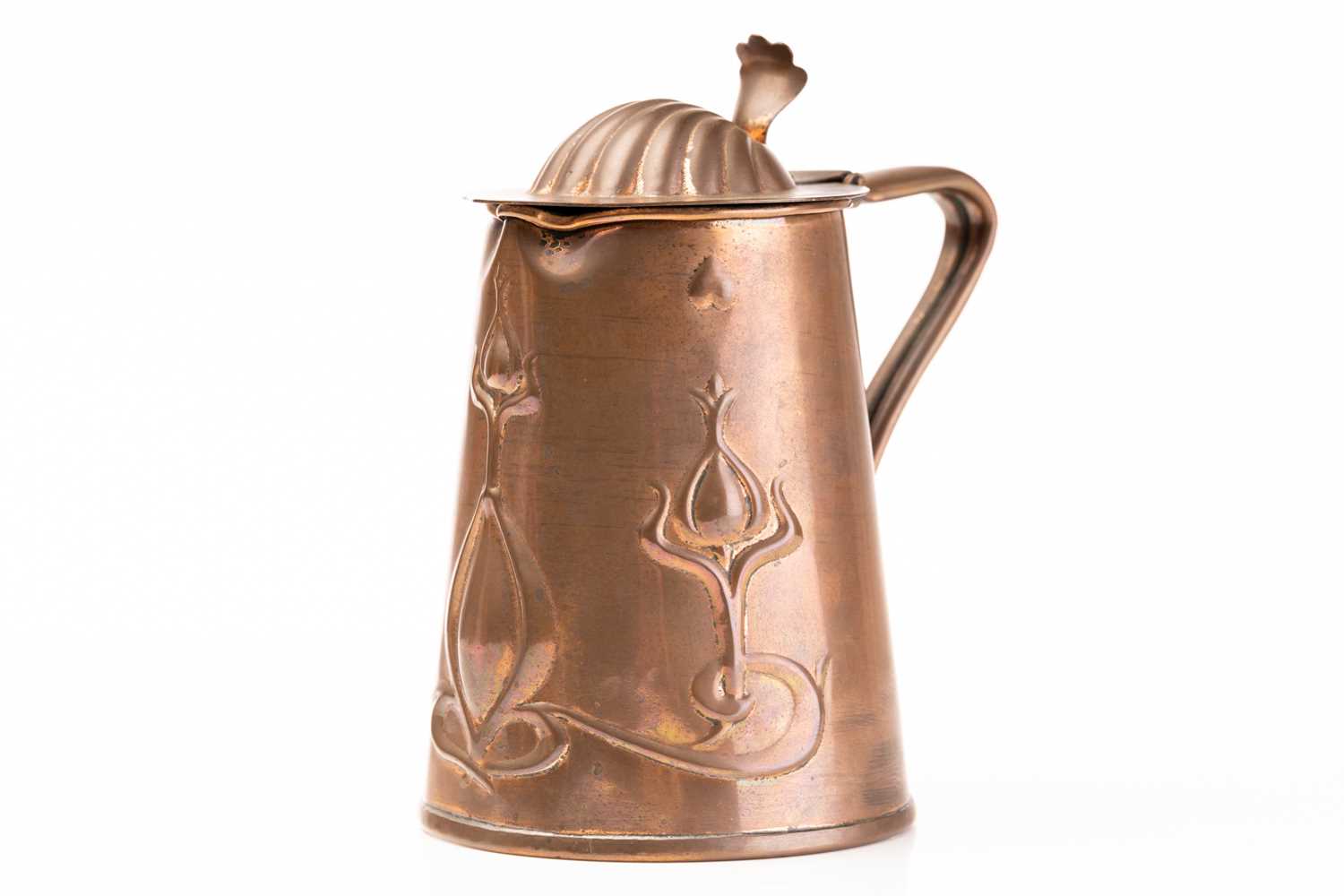 A W.A.S Benson insulated copper conical ice-water jug and cover, 23 cm high and pair of Arts & - Image 10 of 28