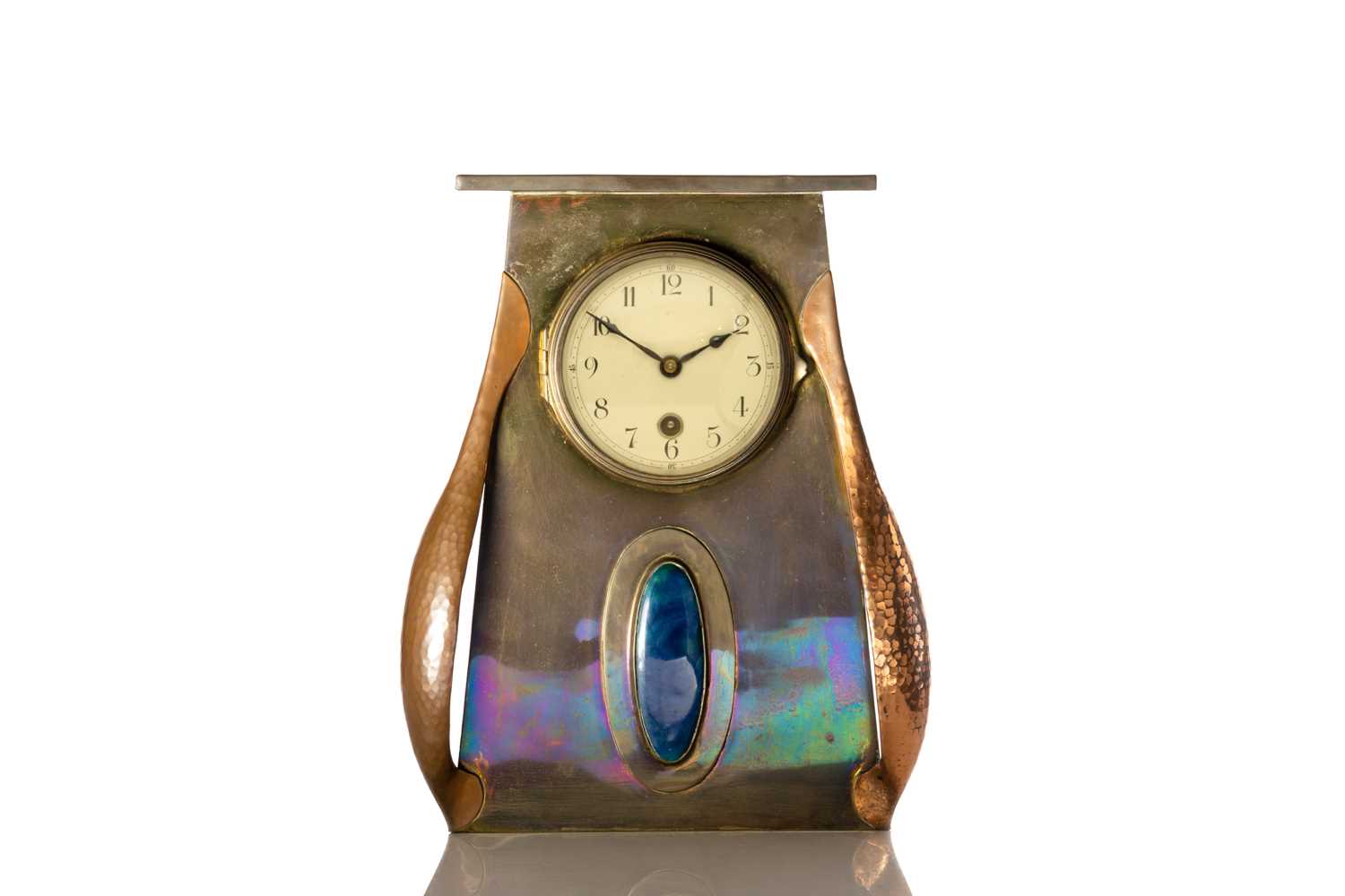 An Arts & Crafts Beldray of Bilston (Bradley & Co ltd) oxidised brass 8-day mantle timepiece, of