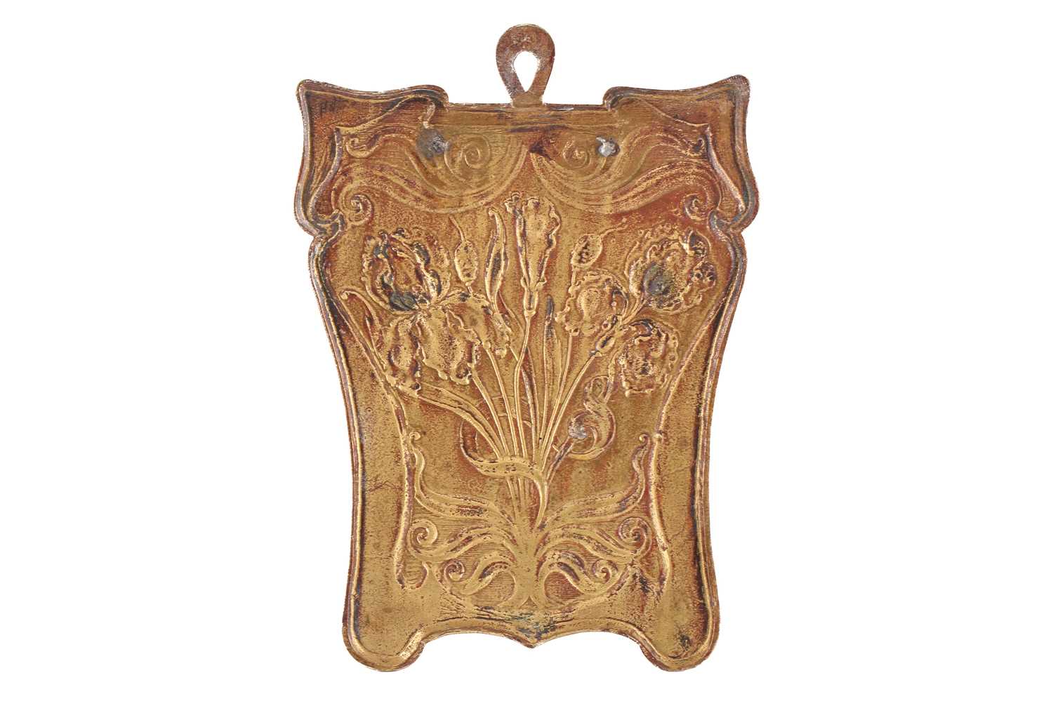 An early 20th century Art Nouveau brass and copper key holder/wall bracket, with embossed floral - Image 3 of 3