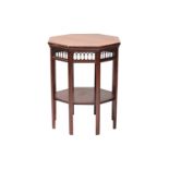 An octagonal American walnut occasional table, early 20th century, with a figured top and thumb-