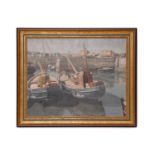 Harold Williamson (1898-1972) Britsh, fishing boats in a harbour, oil on canvas, signed to lower