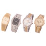 A collection of four watches including a Seiko quartz chronograph in base metal in gilt, a Monte