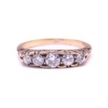 An old-cut diamond half hoop ring, set with five round varied old-cut diamonds with a total
