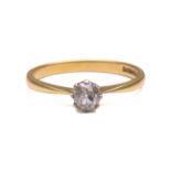 A diamond solitaire ring in 18ct gold, featuring a 4.5 x 4.2 x 3.6 mm old-European diamond in an