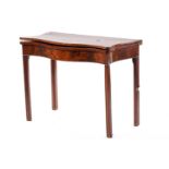 A George III satinwood strung serpentine fold-over tea table with figured frieze and moulded