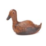 A leather duck form doorstop by Dimitri Omersa for Liberty's, with painted black bill and black