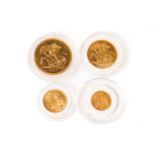 Victoria four gold coin Jubilee set, 1887, comprising £5, double sovereign, sovereign & half