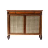 An early 19th century crossbanded rosewood chiffonier, the top with satinwood strung and crossbanded
