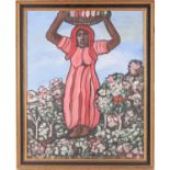 Mallica Reynolds (Kapo) (1911-1989) Jamaican, Lady carrying a basket of fruit on her head, signed