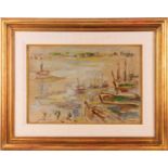 Leopoldo Presas (1915-2009) Argentine, Harbour scene, oil on board, signed, framed, 38.5 x 56 cm