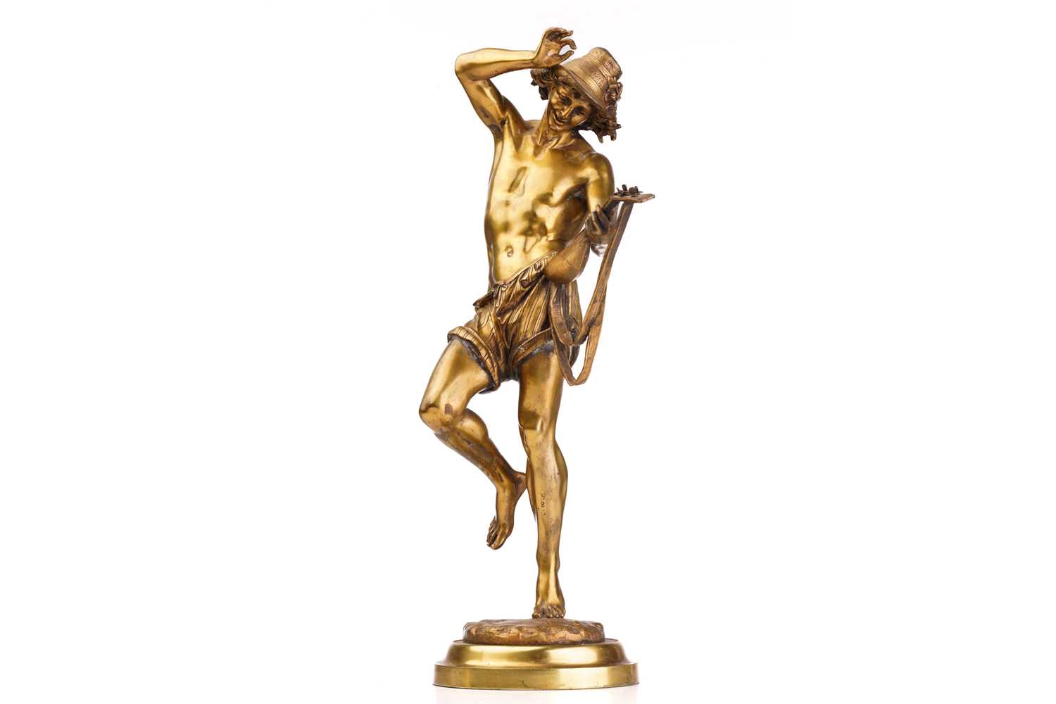 Albert Ernest Carrier-Belleuse (1824 - 1887), a pair of gilt bronze figures of Neapolitan musicians, - Image 4 of 11