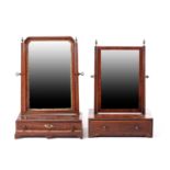 A George III mahogany swing toilette mirror the base with three frieze drawers, on shaped bracket