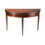 A French mahogany Second Empire style demi lune gaming/tea table, 20th century, with tripple top,