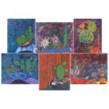 Sally Vaughan, Four studies of Cacti, each signed, acrylic on board, 61 x 51 cm, and two similar