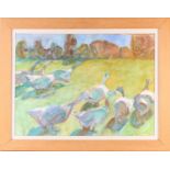 Hans Schwarz (German 1922 - 2003) Nine geese, signed and dated '94, watercolour, labelled on the