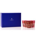 A set of six St Louis red crystal glass Rabat design tea tumblers, with original box and tissue