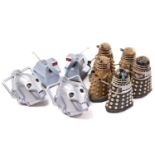 A group of unboxed and playworn Dr Who toys, to include Daleks, K9 and Cybermen masks.