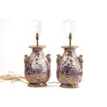 A pair of large Japanese-style Copeland pottery vases of heavy baluster form electrified as table