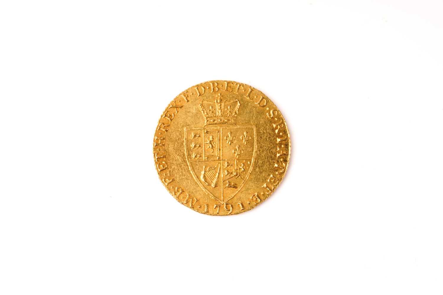 Geo III gold guinea, 1791, fifth laur. bust right, rev. crowned 'spade' shield. VFVF. No mounting - Image 2 of 2