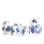 A collection of 18th century Caughley and Worcester blue and white porcelain including a Worcester