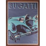 After Gerold Hunziger (1894 - 1980), Bugatti, screen print poster by A. Trüb & Cie, Aarau, framed