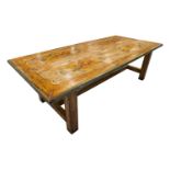 A large folk art painted refectory table, 20th century, the top painted with fruiting vines over a a