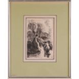 Camille Pissarro (1830 – 1903), Vachere au bord de l’eau, original etching, published in the Gazette