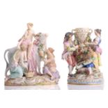 Meissen figure group, depicting three children decorating a cup with garlands of flowers, on a