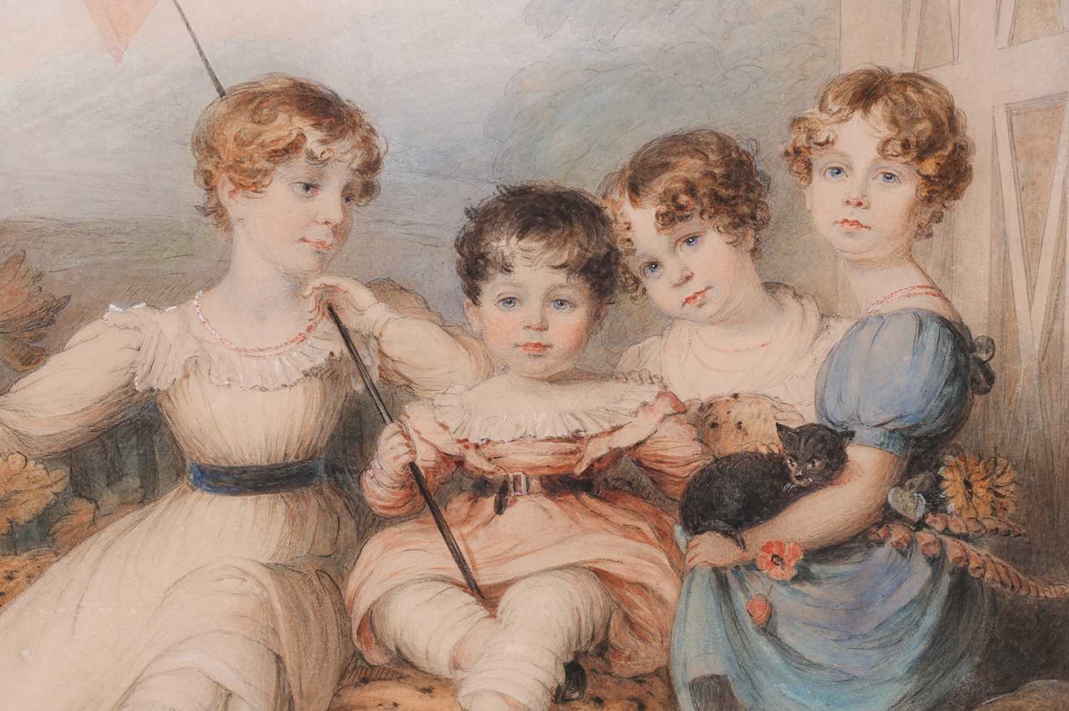 James Green (1771-1834), Portrait of four children under a garden pergola, purported to be Lucy - Image 4 of 10