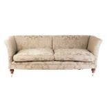 A Victorian-style two-seat high-backed sofa, 20th century, with celadon green Damask style stuff