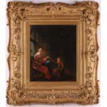 Pieter Van Slingelandt (1640-1691) Dutch, interior scene of a lace worker and boy, oil on oak panel,