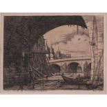 Charles Meryon (1821 – 1868), L’Arche du Pont Notre Dame, original etching, 1853, printed by Meryon,