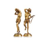 Albert Ernest Carrier-Belleuse (1824 - 1887), a pair of gilt bronze figures of Neapolitan musicians,