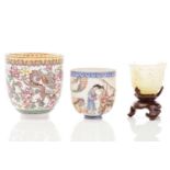 Two Chinese eggshell cups, Republic Period or later, the smaller cup finely painted with two