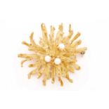 An 18 carat gold and cultured pearl abstract marine style spray brooch; in the form of a swaying sea