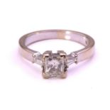 A princess-cut diamond solitaire ring in 9ct white gold, comprising a rectangular princess-cut