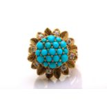 Ben Rosenfeld - A turquoise and diamond cluster ring, of bombé design, features a centralised