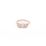 A three-stone diamond half-hoop ring, comprising three graduated old-cut diamonds in claw setting,