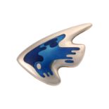 Georg Jensen - An enamel brooch, with cobalt blue enamel on an abstract 'amoeba' form panel,