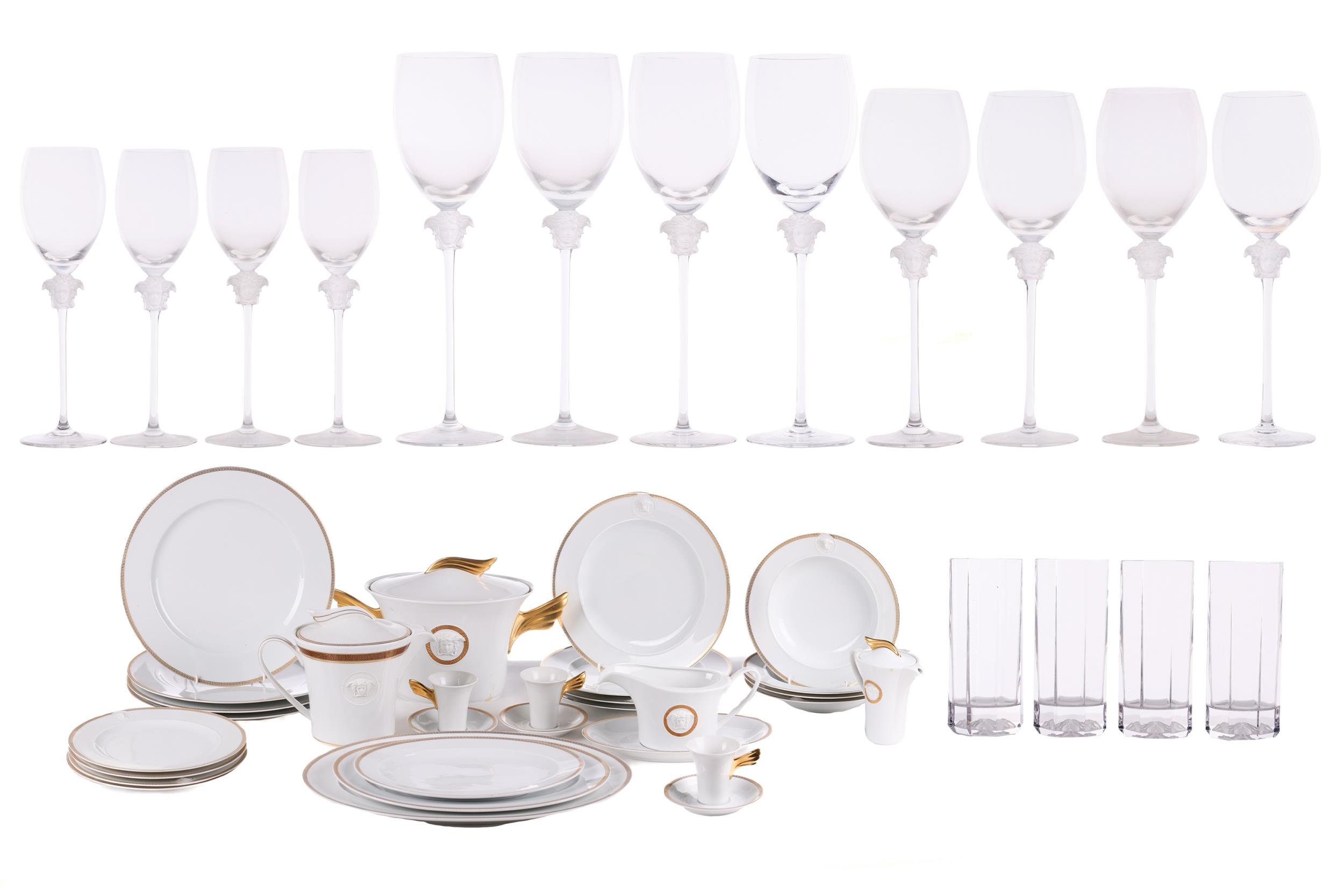 A suite of Rosenthal Versace dinner service items, comprising eight dinner plates, four shallow