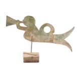 A folk-art painted iron plate weather vane, probably late 17th century, shaped as a flat section