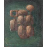 Follower of Henry Moore, abstract study in green, oil, on an unframed double sided board, similar