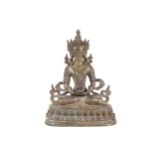A Nepalese style bronze figure of Aparmita, seated in dhyana mudra and supporting a vase with